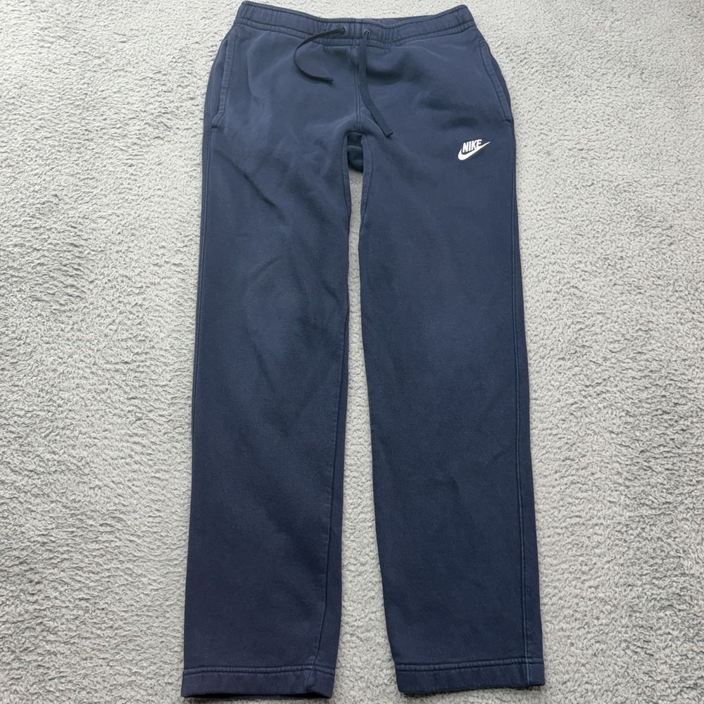 Nike Club Open Hem Fleece Pants Mens S Blue Sweatpants Drawstring Pockets
